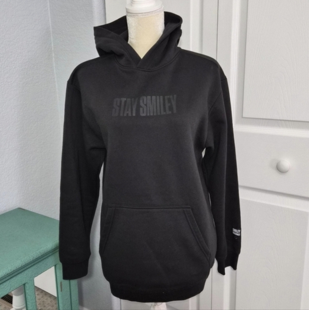 Smiley x H&M Black Hoodie Stay Smiley Graphic Back Print XS